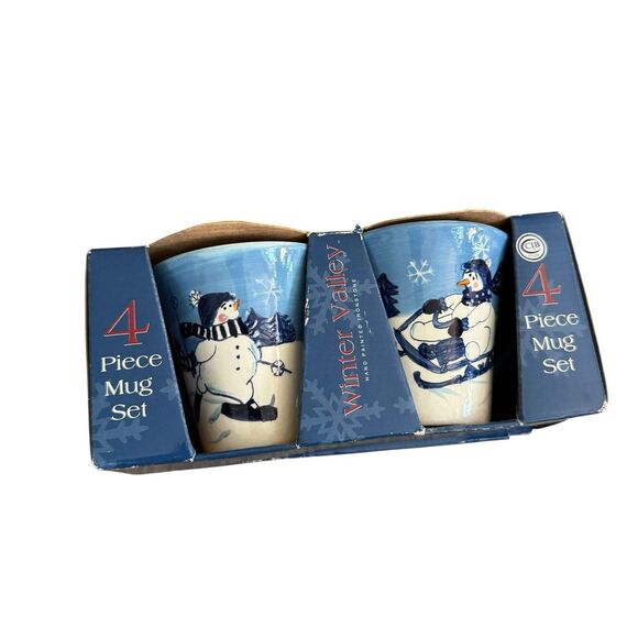 HIDDEN VALLEY Other - Vintage HIDDEN VALLEY SNOWMAN MUGS Hand Painted CAMBRIDGE POTTERY set of 4